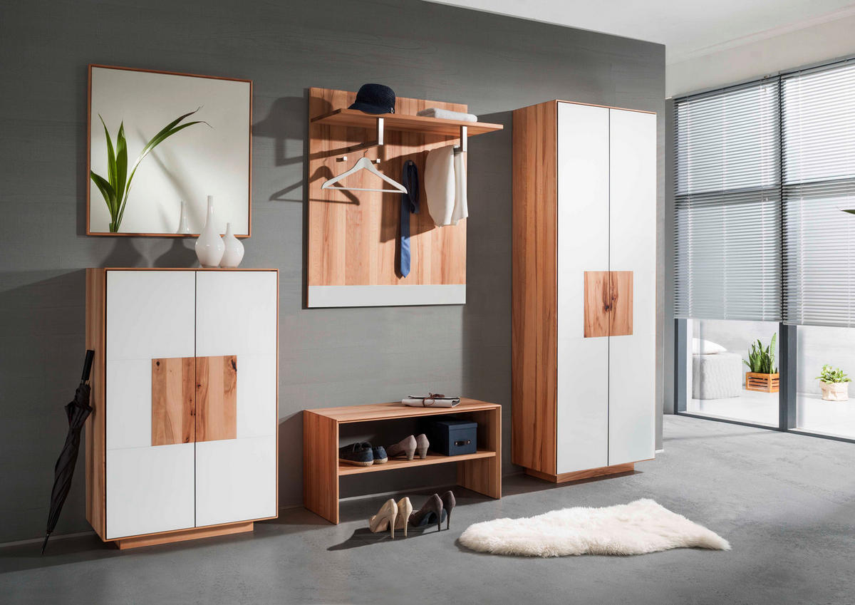 SCHUHSCHRANK Kernbuche massiv Weiß, Buchefarben  - Buchefarben/Weiß, MODERN, Glas/Holz (72/198/37cm) - Linea Natura