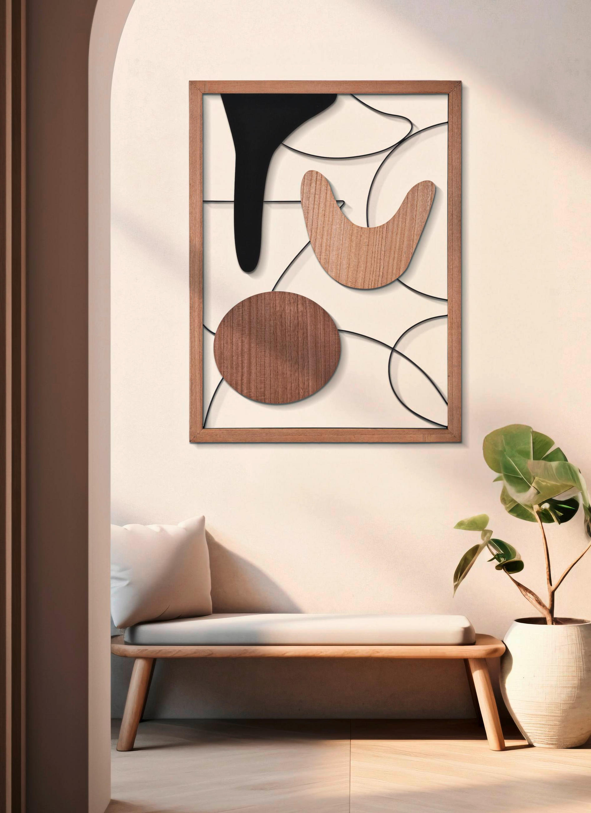 Wanddeko Astroy B Holzwerkstoff  - Schwarz/Naturfarben, Basics, Holzwerkstoff (60/80/2cm)