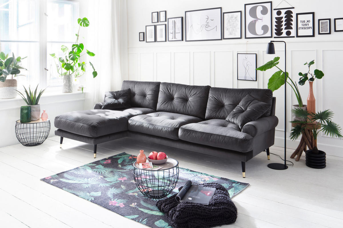 ECKSOFA Eckteil  TOKIO-REC.2S Anthrazit Samt  - Anthrazit, MODERN, Holz/Textil (275/157cm) - MID.YOU