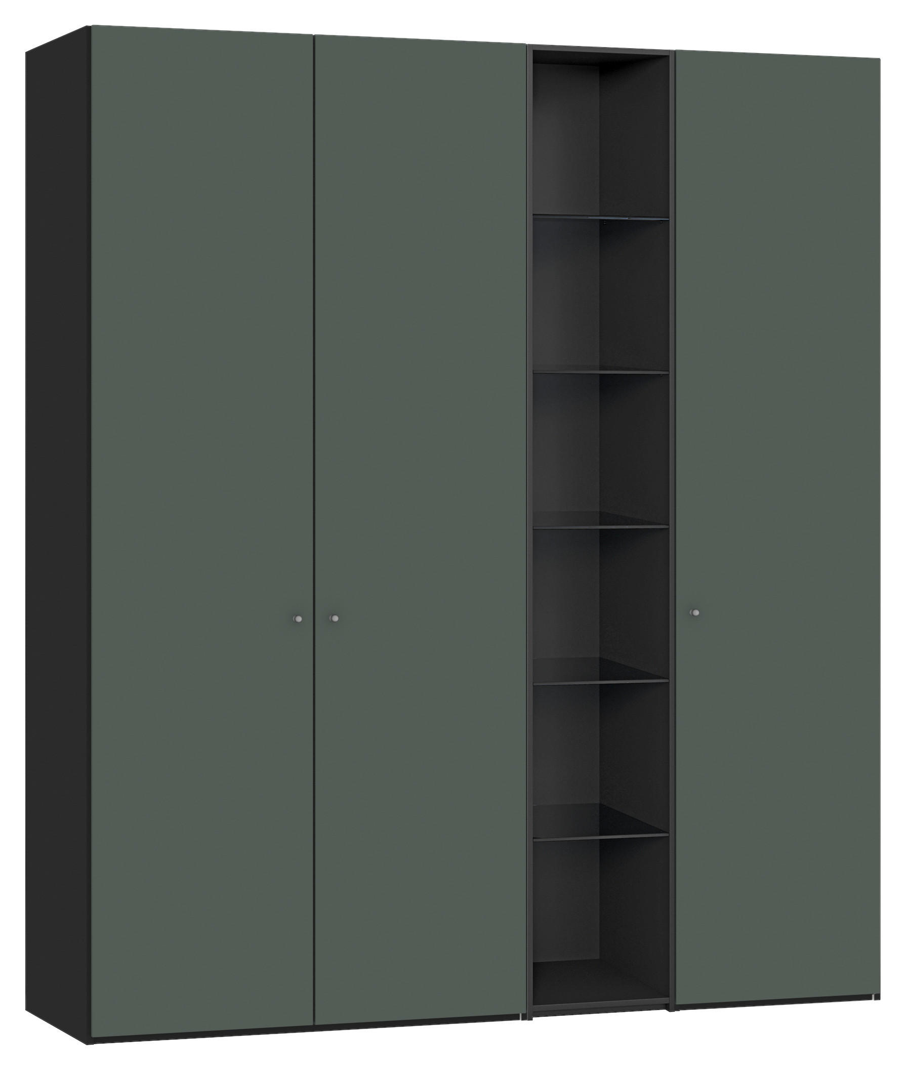 DREHTÜRENSCHRANK 191/220/40 cm,  in Schwarz, Graugrün, 3-türig  - Silberfarben/Schwarz, Design, Glas/Holzwerkstoff (191/220/40cm) - Jutzler
