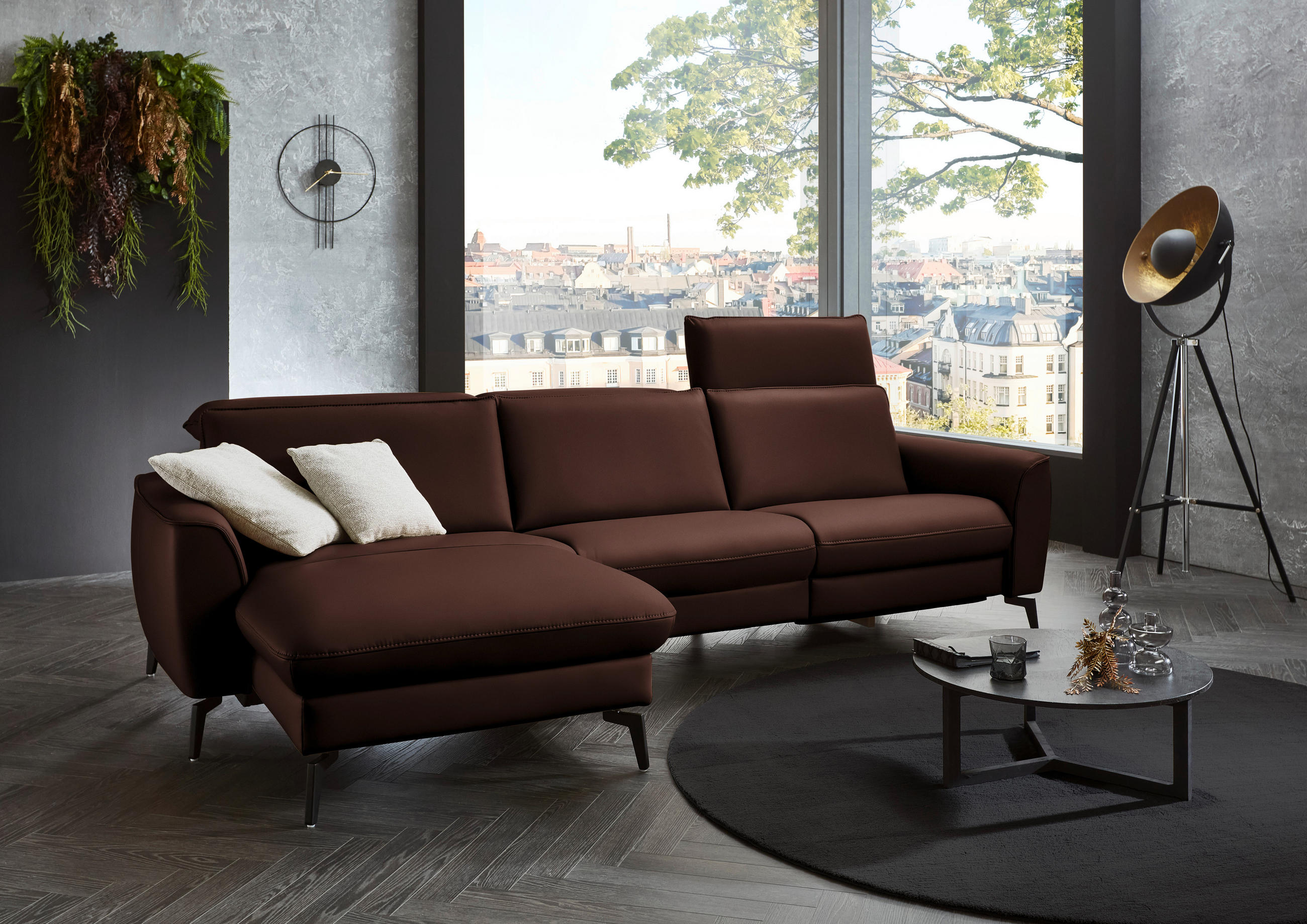 ECKSOFA in Echtleder Braun  168/281 cm  - Schwarz/Braun, Natur, Leder/Metall (168/281cm) - Valdera