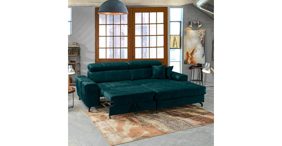 ECKSOFA Petrol Velours - Petrol/Schwarz, Design, Textil/Metall (267/181cm) - Carryhome