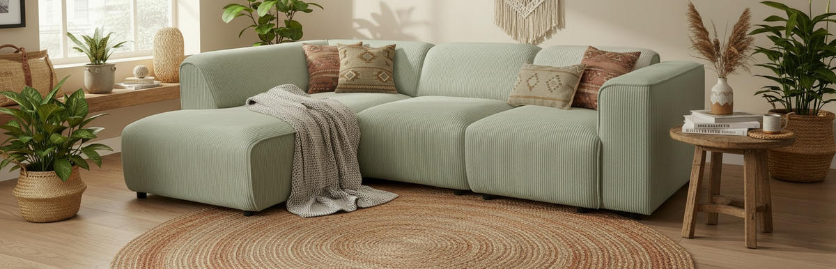 ECKSOFA ANTHONY in Cord Grün  163/275 cm  - Schwarz/Grün, Design, Kunststoff/Textil (163/275cm) - MID.YOU