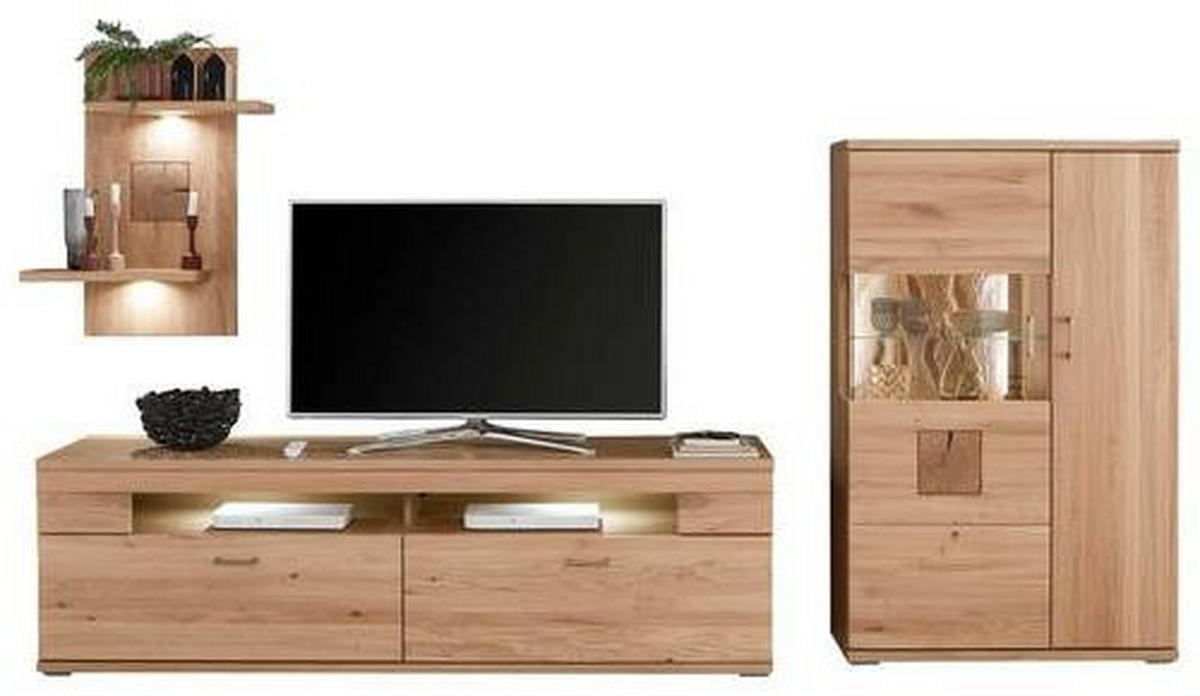 WOHNWAND  in Alteiche  317,1/171/50,2 cm  - Alteiche/Silberfarben, KONVENTIONELL, Glas/Holz (317,1/171/50,2cm) - Livetastic