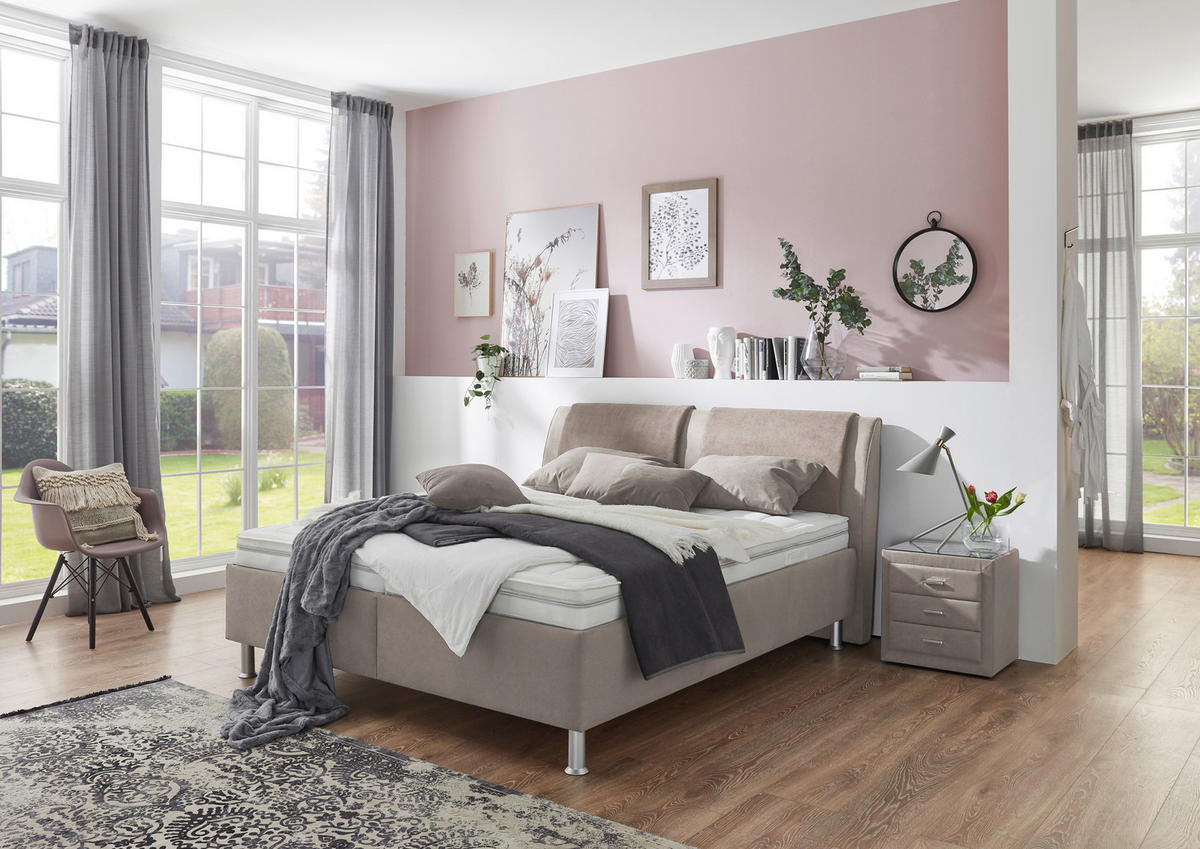 POLSTERBETT 180/200 cm,  in Taupe, Hellgrau, Matratze, gepolstertes Kopfteil, Lattenrost, H4 + H4 = sehr fest  - Taupe/Hellgrau, KONVENTIONELL, Holz/Holzwerkstoff (180/200cm) - Beldomo - Sleep