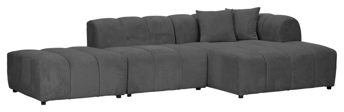 ECKSOFA Dunkelgrau Cord Zierkissen, Rücken echt  - Dunkelgrau/Schwarz, KONVENTIONELL, Kunststoff/Textil (313/162cm) - Carryhome