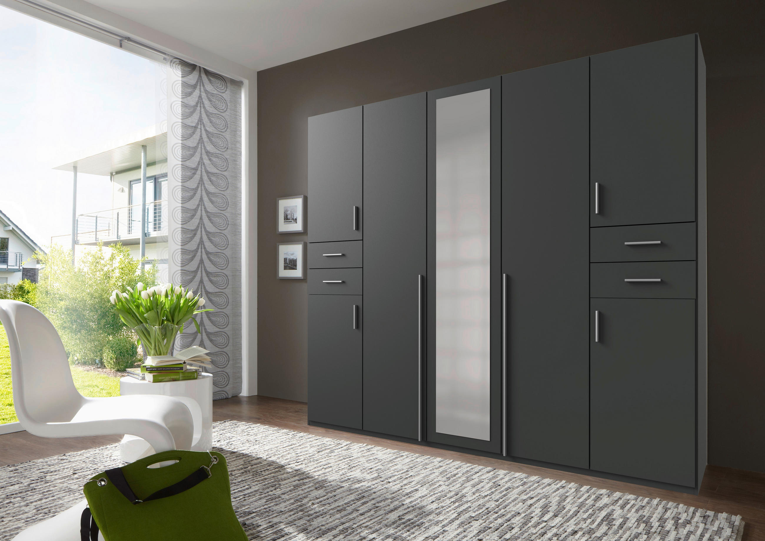 DREHTÜRENSCHRANK in Graphitfarben - Weiss/Silberfarben, Basics, Holzwerkstoff (225/208/58cm) - MID.YOU