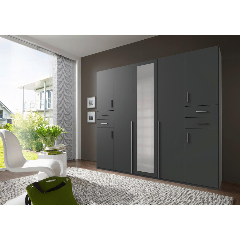 Thumbnail - Mid.you Drehtürenschrank, Graphit, Holzwerkstoff, 6 Fächer, 4 Schubladen, 225x208x58 cm, BQ - Bündnis für Qualität, Made...