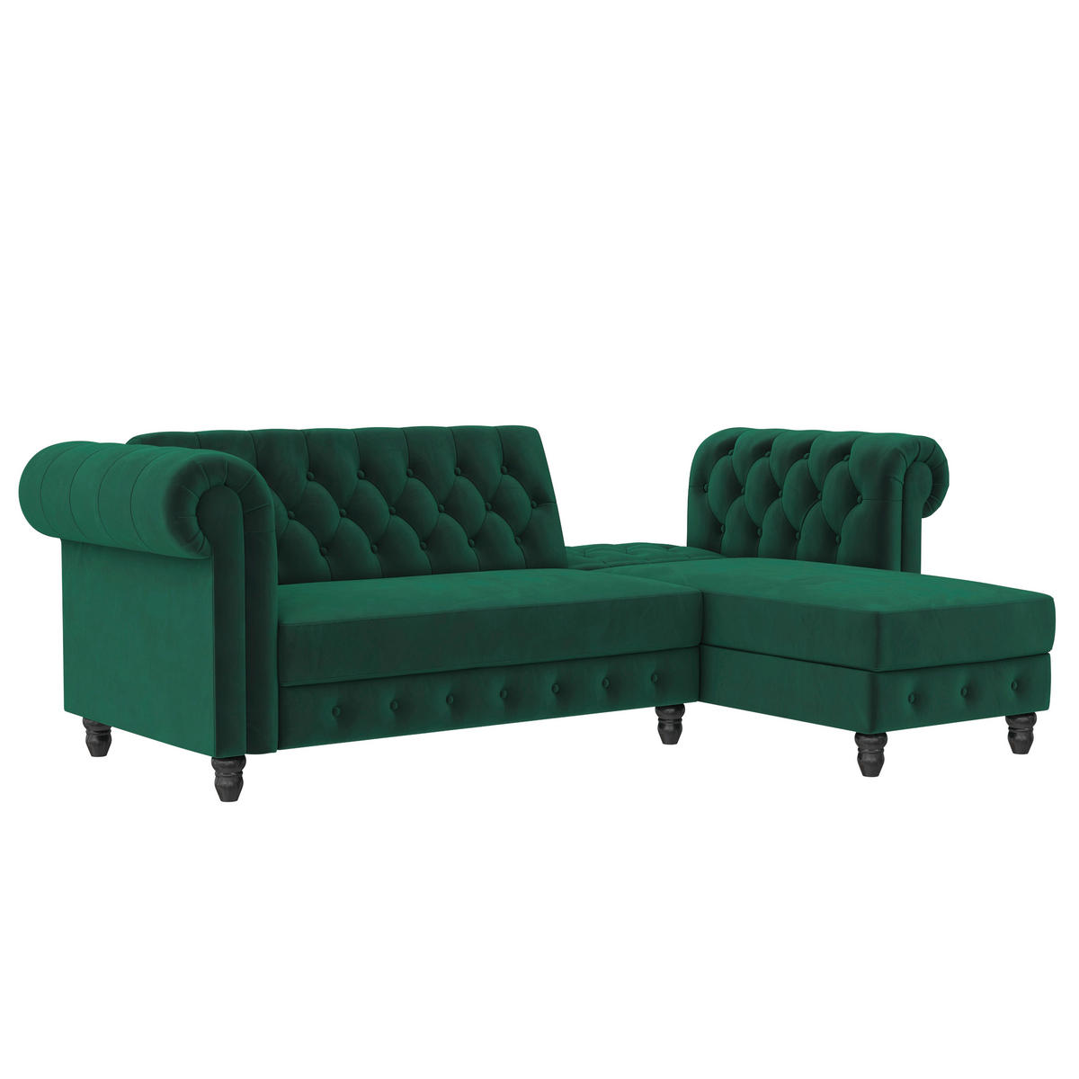 ECKSOFA FIRENZE in Velours Dunkelgrün  - Dunkelgrün/Schwarz, Basics, Holz/Textil (241/154cm) - Livetastic