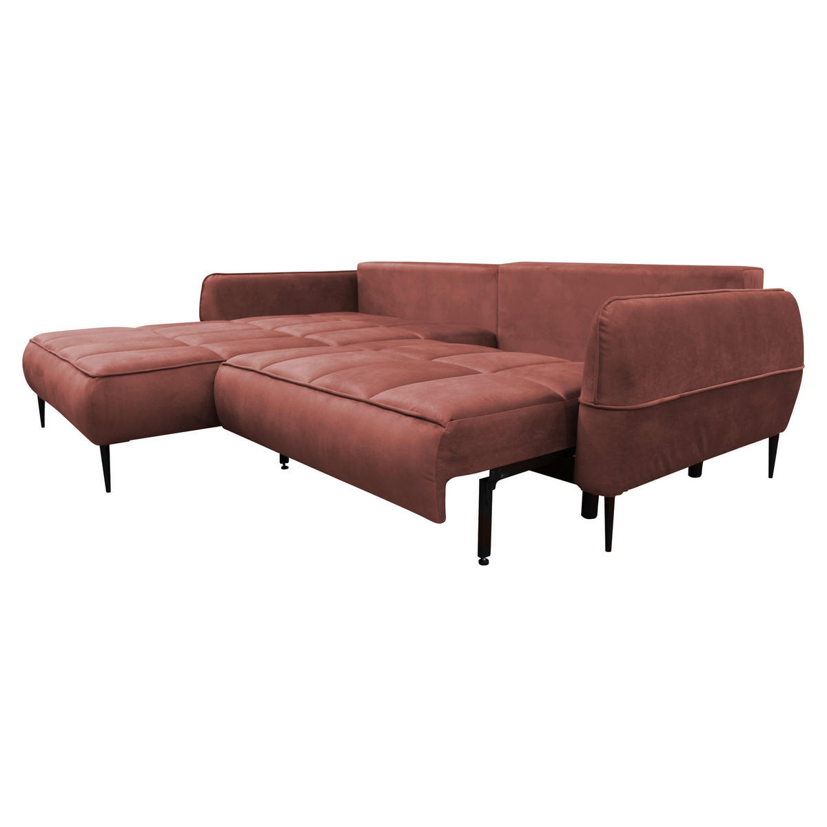 ECKSOFA in Velours Koralle  189/260 cm  - Koralle/Schwarz, Design, Textil/Metall (189/260cm) - MID.YOU