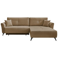 ECKSOFA GEMMA Hellbraun Flachgewebe Zierkissen, Rückenkissen, Bettkasten, Schlaffunktion, Rücken echt, Stauraum  - Hellbraun/Schwarz, Design, Textil/Metall (270cm) - P & B