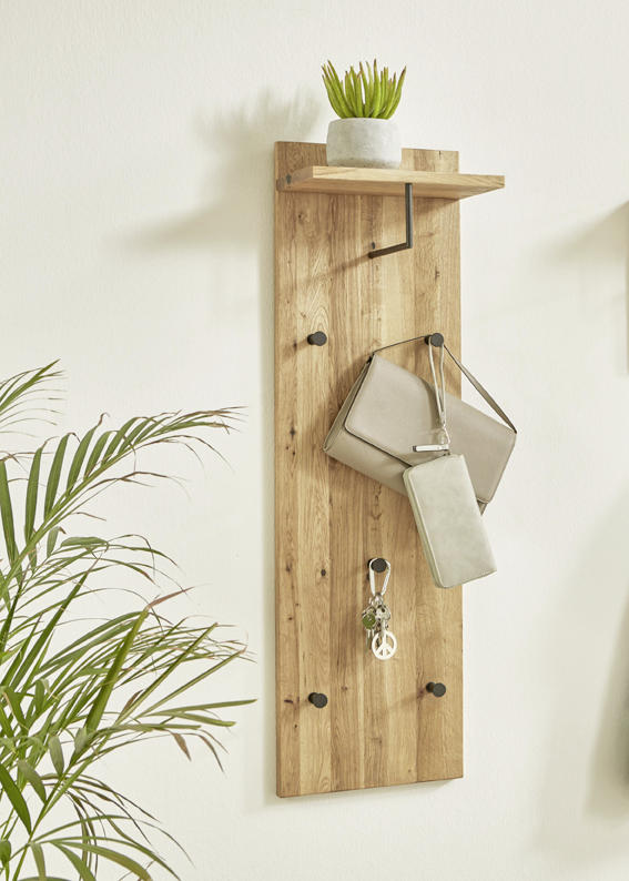 WANDGARDEROBE  in Eiche massiv Schwarz, Eichefarben  - Eichefarben/Schwarz, Basics, Holz/Metall (30/100/20cm)