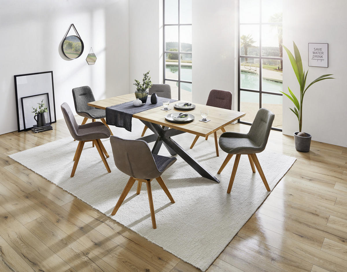 ESSTISCH Wildeiche massiv rechteckig Eichefarben  - Eichefarben/Schwarz, Design, Holz/Metall (200/100/77cm) - Linea Natura
