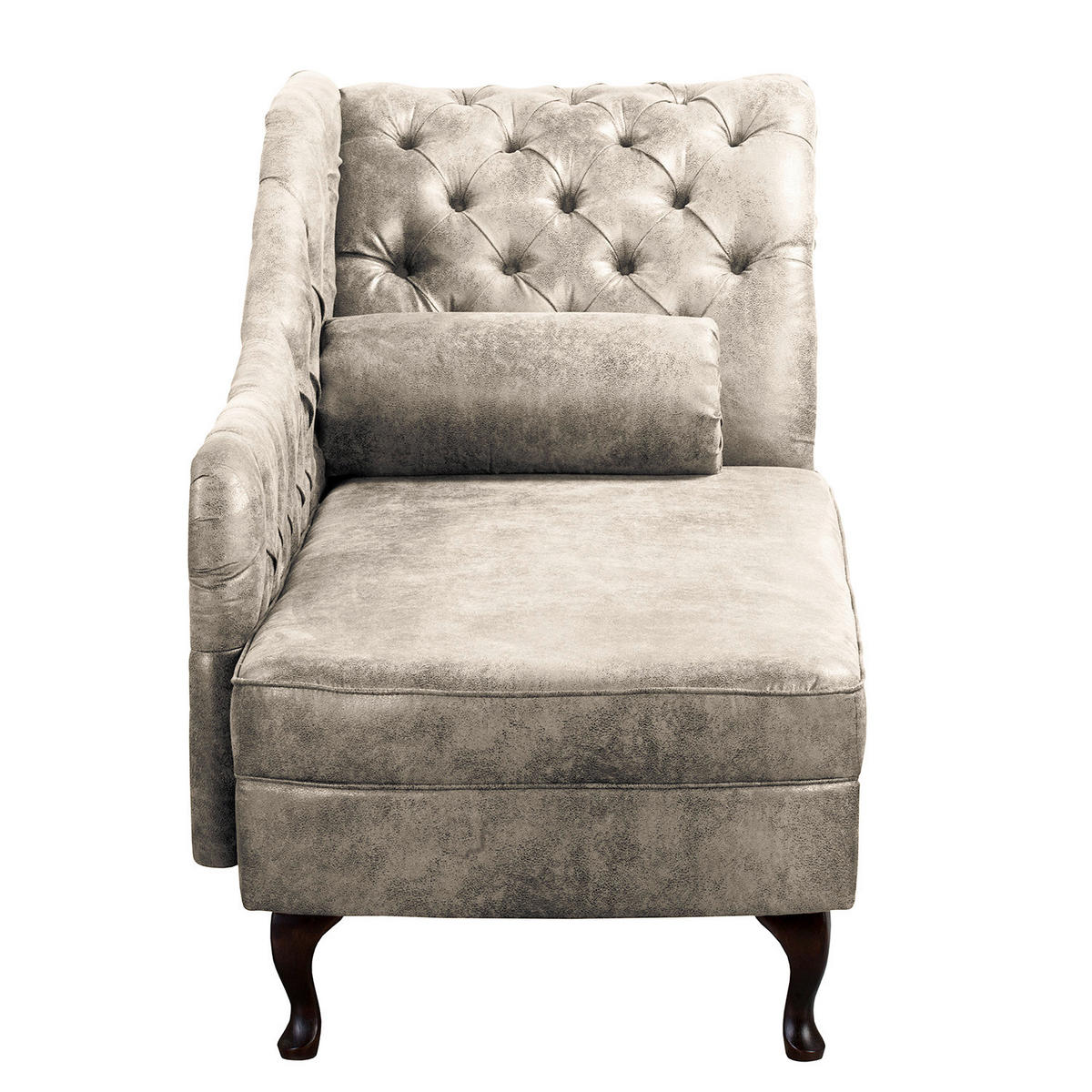 RÉCAMIERE Lederlook Hellgrau  - Hellgrau/Braun, Design, Holz/Textil (185/93/75cm) - Livetastic