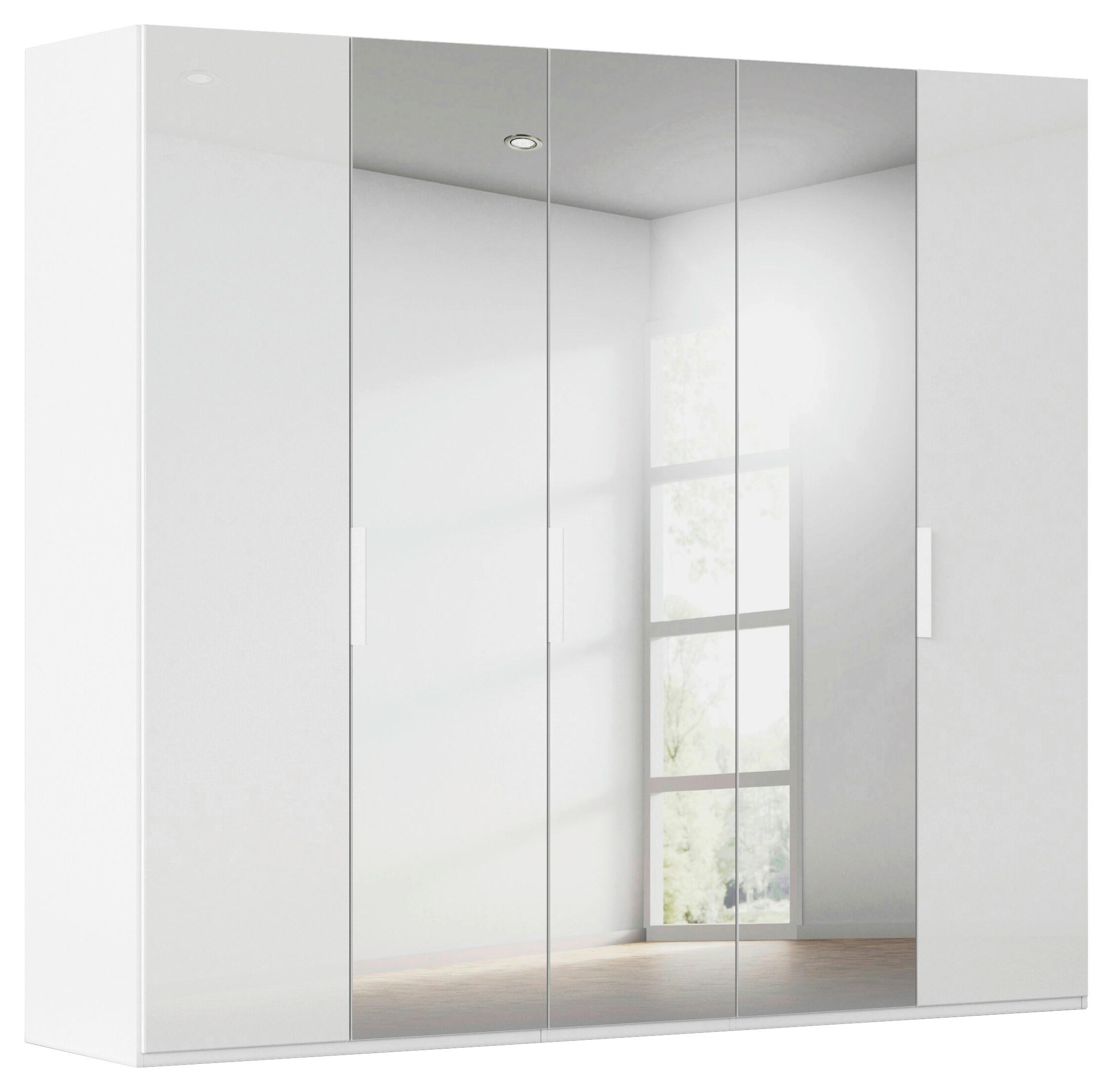 DREHTÜRENSCHRANK 251/223/61 cm,  in Weiß, 5-türig  - Weiß, Basics, Glas/Holzwerkstoff (251/223/61cm) - Novel