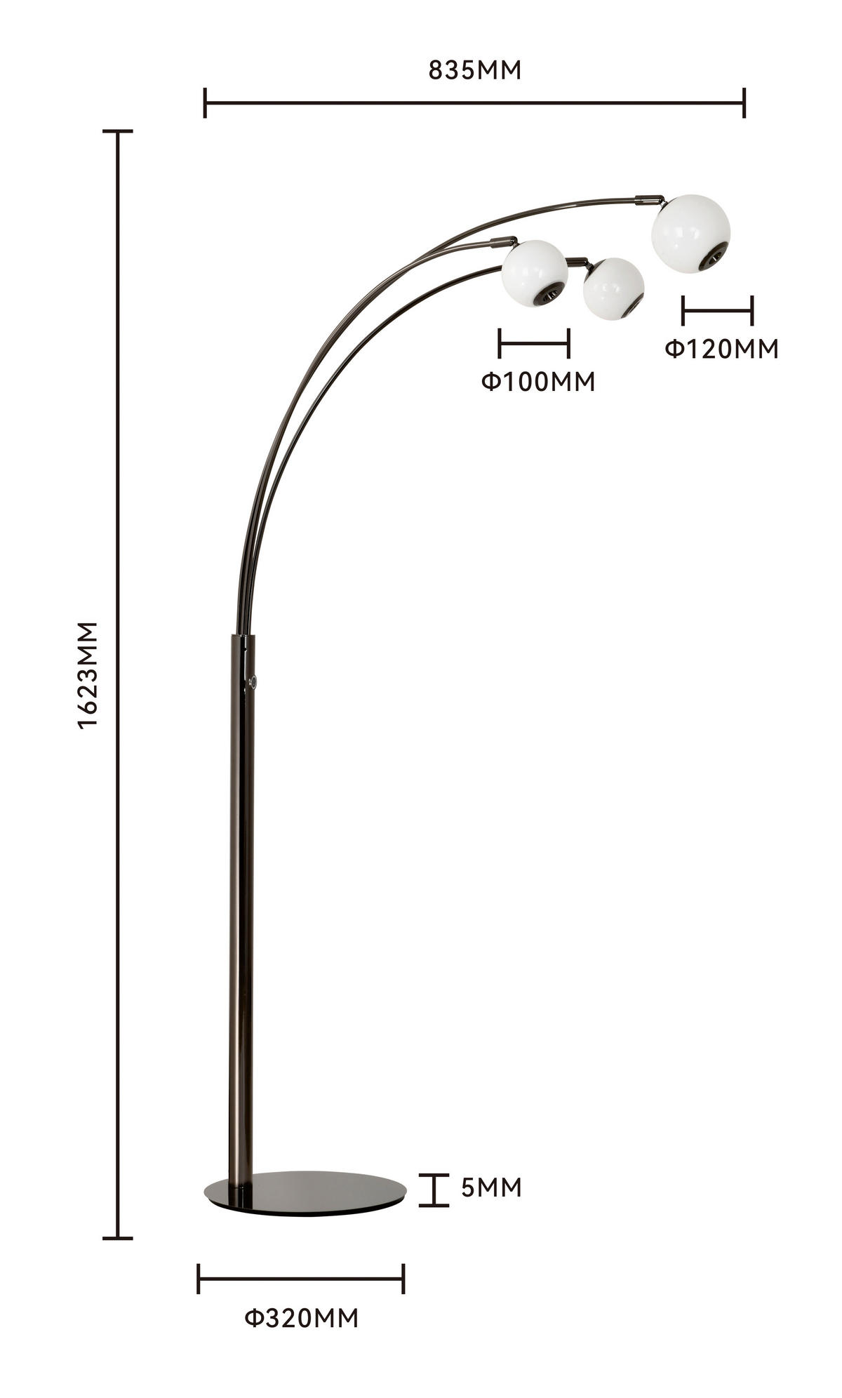 LED-STEHLEUCHTE Biarritz 87,5/162,5/52 cm  - Schwarzchrom, Design, Glas/Kunststoff (87,5/162,5/52cm)