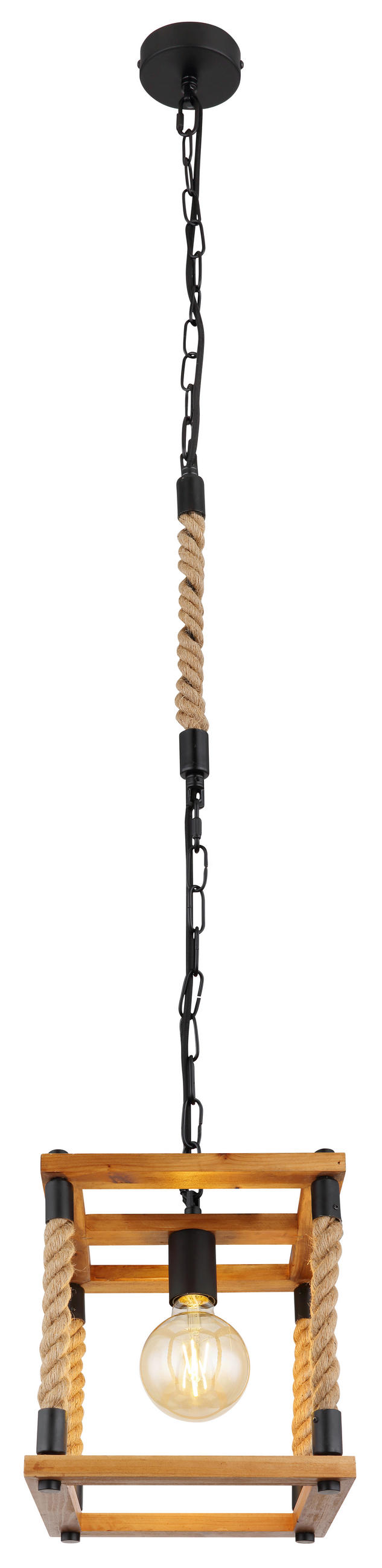 HÄNGELEUCHTE 25/25/120 cm    - Schwarz/Braun, Natur, Naturmaterialien/Holz (25/25/120cm) - Globo