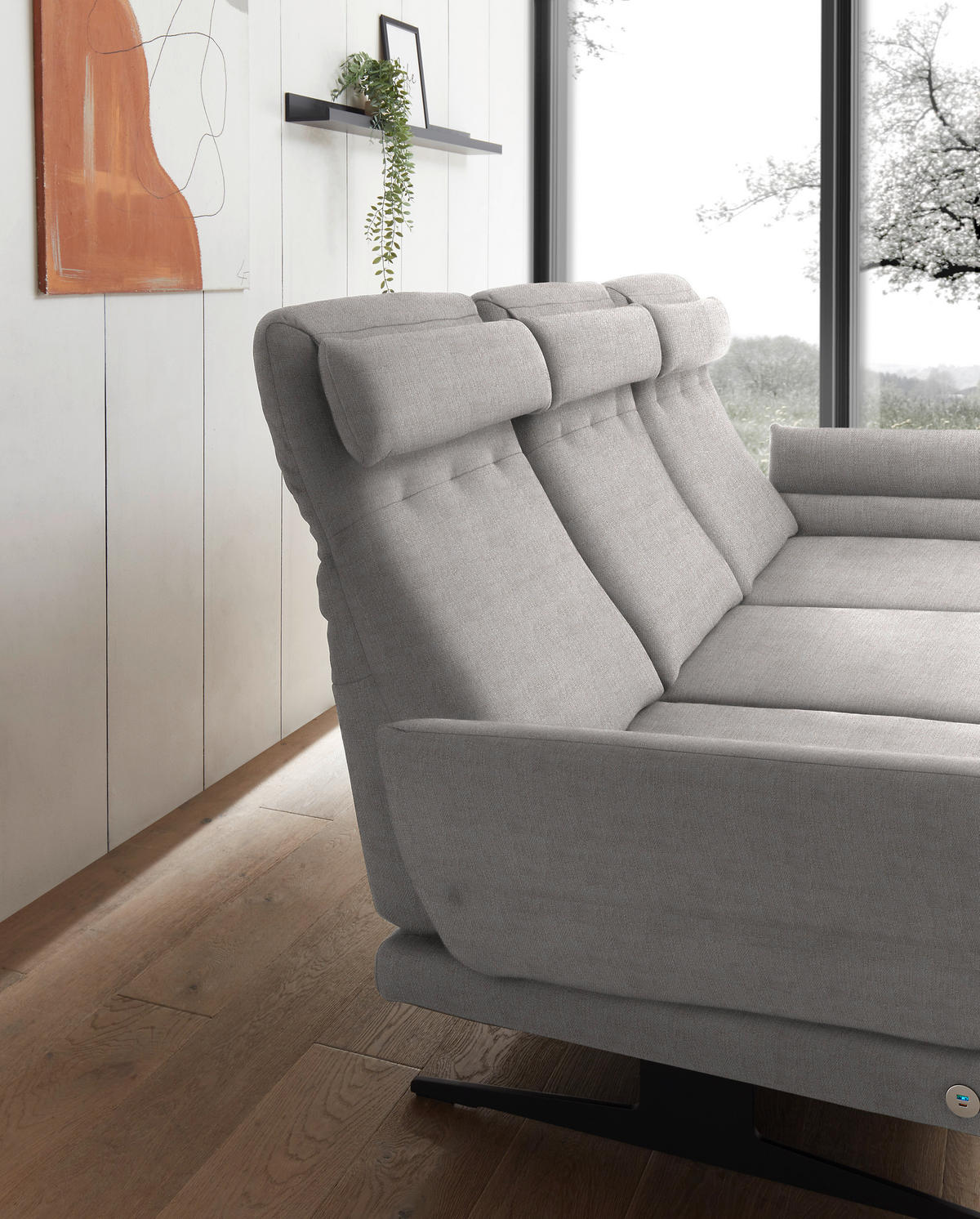ECKSOFA in Flachgewebe Sandfarben  - Sandfarben/Schwarz, Design, Textil/Metall (279-327/176-217cm) - Dieter Knoll