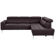 ECKSOFA in Echtleder Braun  262/213 cm  - Chromfarben/Braun, Design, Leder/Metall (262/213cm) - Hom`in