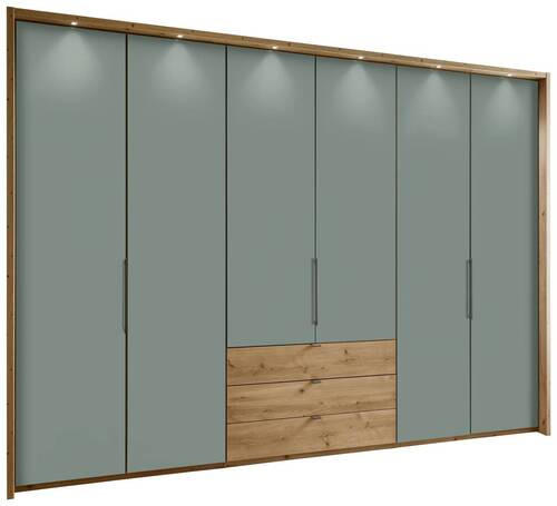 DREHTÜRENSCHRANK  in Salbeigrün, Eiche Bianco  - Schieferfarben/Eiche Bianco, Design, Holzwerkstoff/Metall (300/216/58cm) - Novel