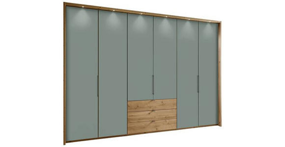 DREHTÜRENSCHRANK in Salbeigrün, Eiche Bianco - Schieferfarben/Eiche Bianco, Design, Holzwerkstoff/Metall (300/216/58cm) - Novel
