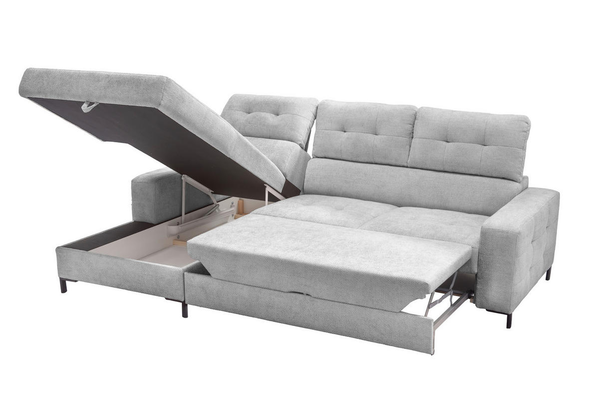 ECKSOFA BONITO Hellgrau Struktur  - Hellgrau/Schwarz, Design, Textil/Metall (176/255cm) - Livetastic