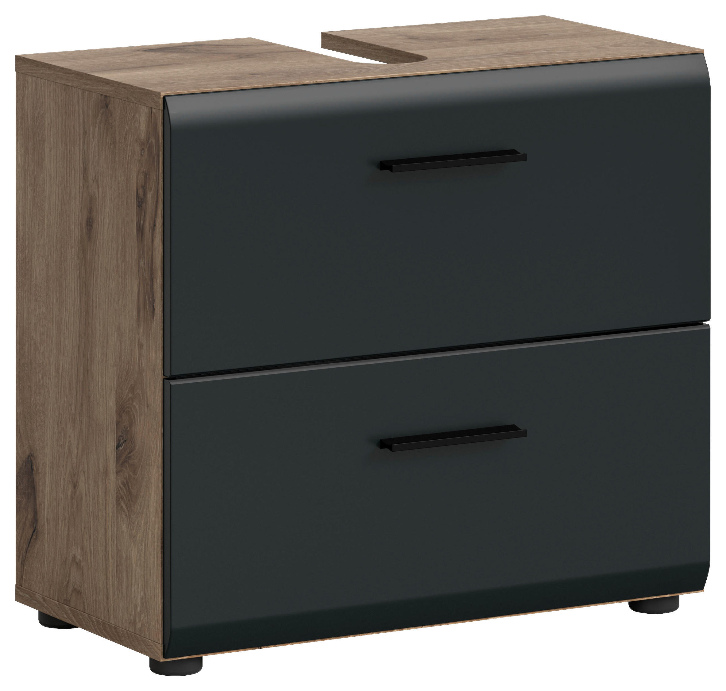 WASCHBECKENUNTERSCHRANK 60/55/30 cm  - Eiche dunkel/Schwarz, Basics, Holzwerkstoff/Kunststoff (60/55/30cm) - MID.YOU