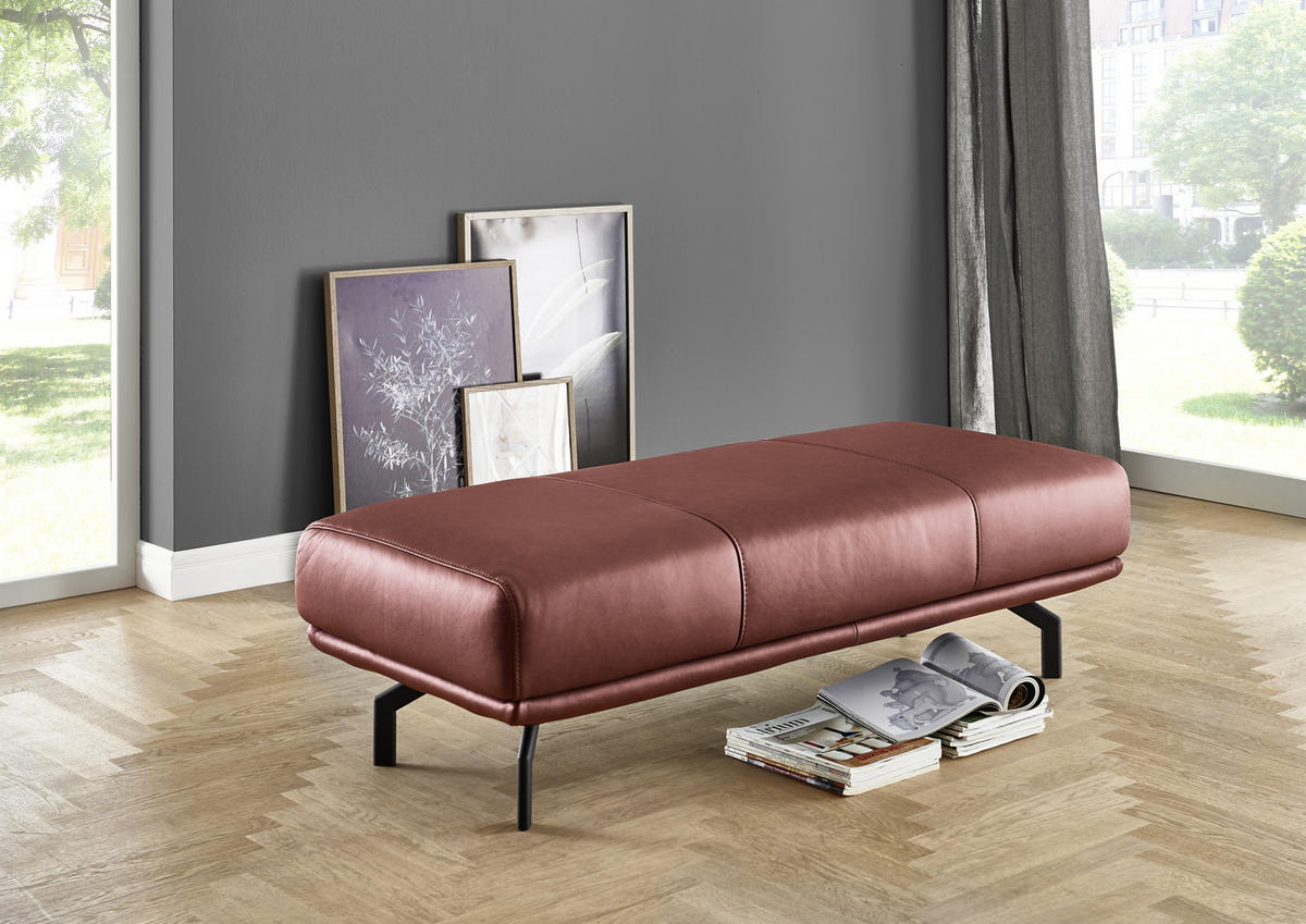 ECKSOFA in Echtleder Weinrot  - Anthrazit/Weinrot, Design, Leder/Metall (255/325cm) - Dieter Knoll