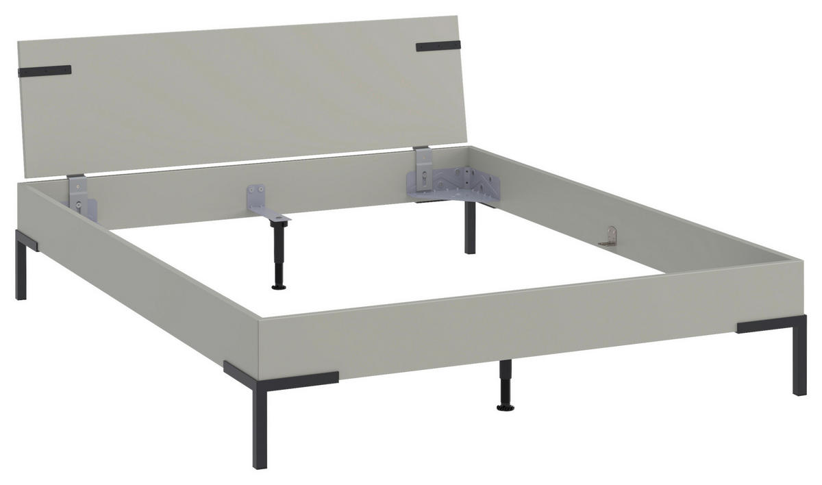 BETT 160/200 cm,  in Hellgrau  - Hellgrau/Schwarz, Design, Metall (160/200cm) - Xora