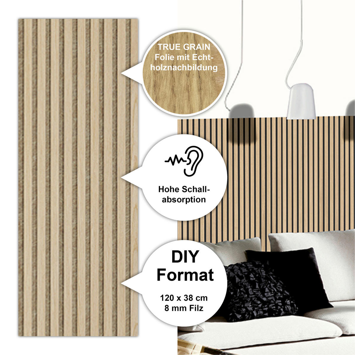 AKUSTIKPANEEL Economico Eichefarben {item.attr('912-5560),[ ]}120/38/1,65 cm  - Eichefarben, Basics, Holzwerkstoff/Kunststoff (120/38/1,65cm)