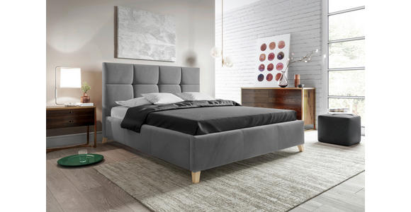 POLSTERBETT Bettkasten, Lattenrost 140/200 cm in Dunkelgrau - Dunkelgrau/Buchefarben, KONVENTIONELL, Holz/Textil (140/200cm) - Carryhome