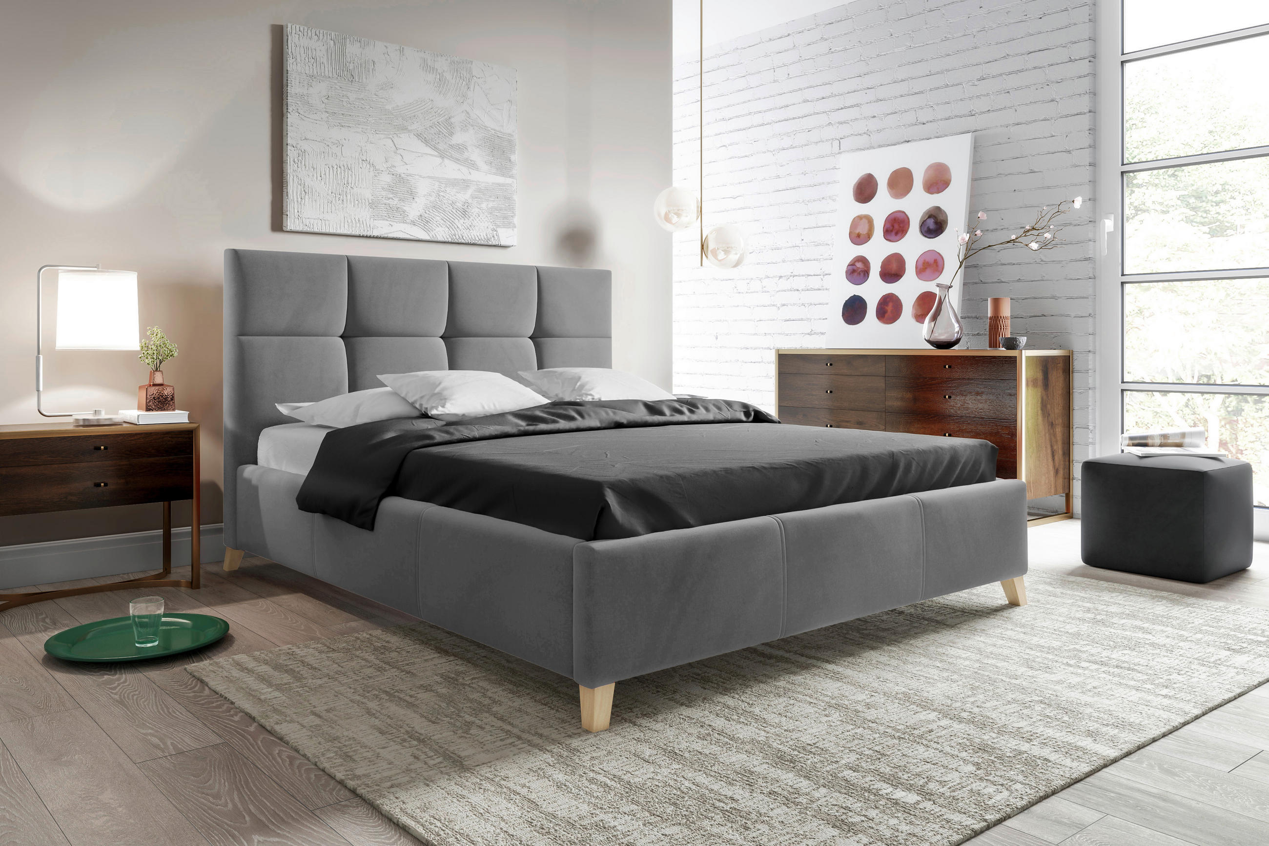 POLSTERBETT 140/220 cm  in Dunkelgrau  - Dunkelgrau/Buchefarben, Konventionell, Holz/Textil (140/220cm) - Carryhome