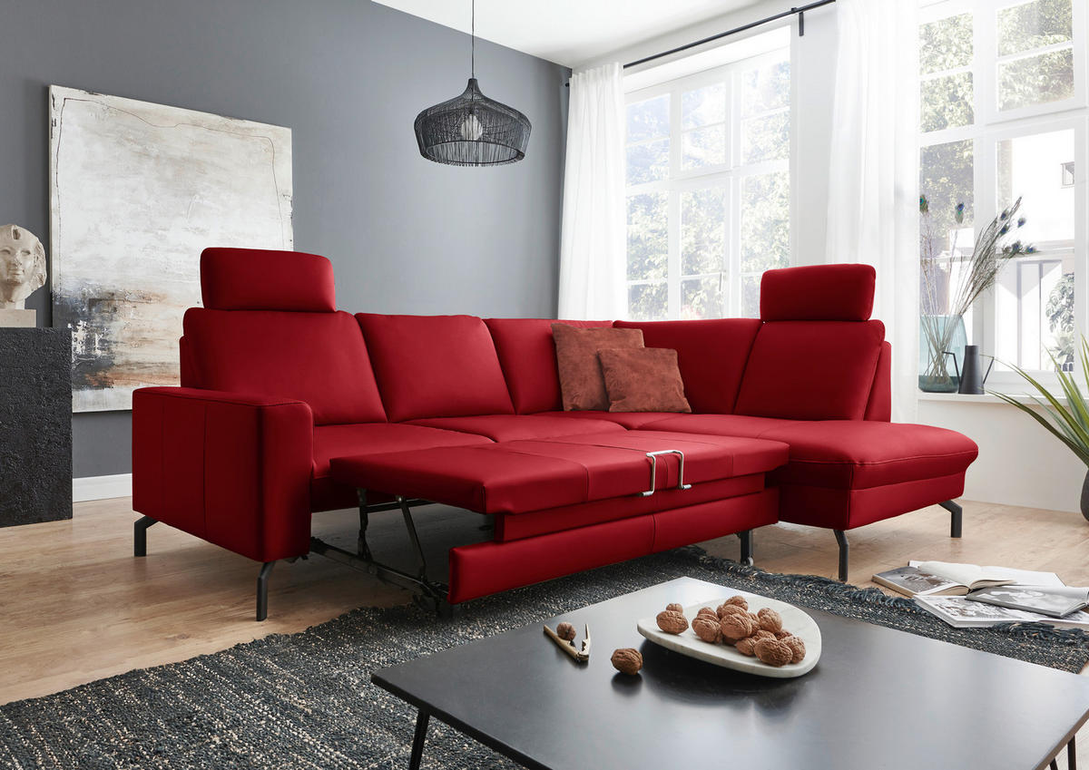ECKSOFA Echtleder Rot  - Rot/Schwarz, Design, Leder/Metall (250/194cm) - Beldomo Premium