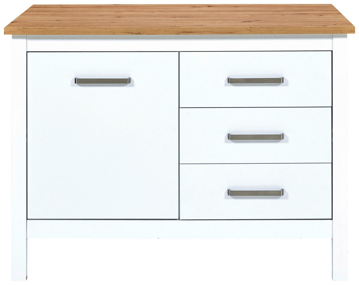 KÜCHENINSEL   in Weiß, Eiche Artisan  - Silberfarben/Weiß, MODERN, Holzwerkstoff/Metall (124/91/75cm) - home24