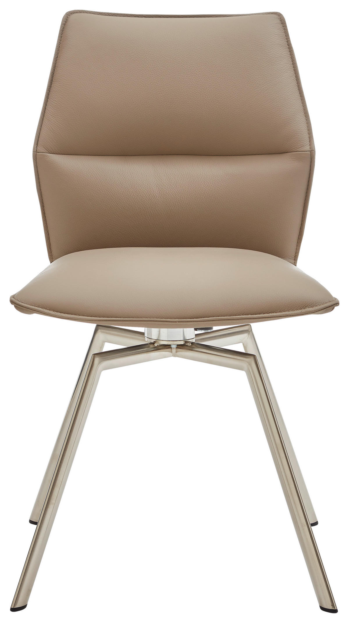STUHL  in Stahl Echtleder pigmentiert  - Edelstahlfarben/Fango, Design, Leder/Metall (47/86/54cm) - Venjakob