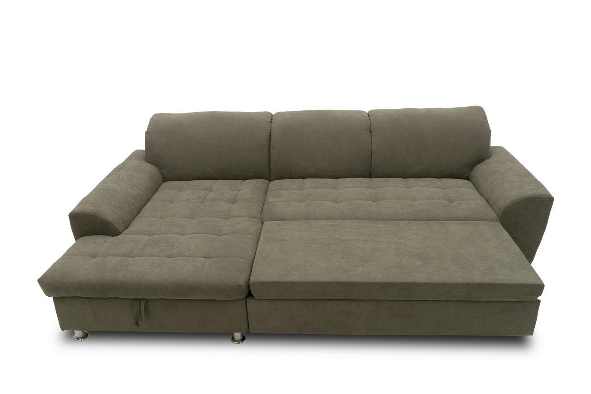 ECKSCHLAFSOFA MERIDIAN Mikrofaser Schlammfarben  inkl. Bettkasten, Schlaffunktion, Rücken echt, Kopfteilverstellung  - Chromfarben/Schlammfarben, KONVENTIONELL, Textil/Metall (171/278cm) - MID.YOU