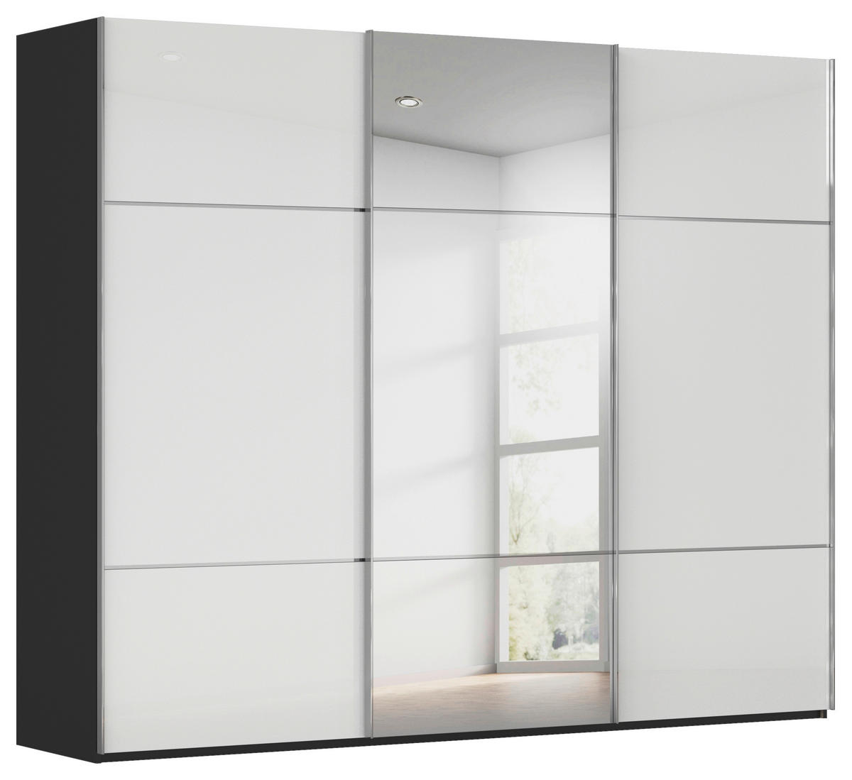 SCHWEBETÜRENSCHRANK 271/223/68 cm 3-türig Schwarz, Weiß  - Chromfarben/Schwarz, KONVENTIONELL, Glas/Holzwerkstoff (271/223/68cm) - Novel