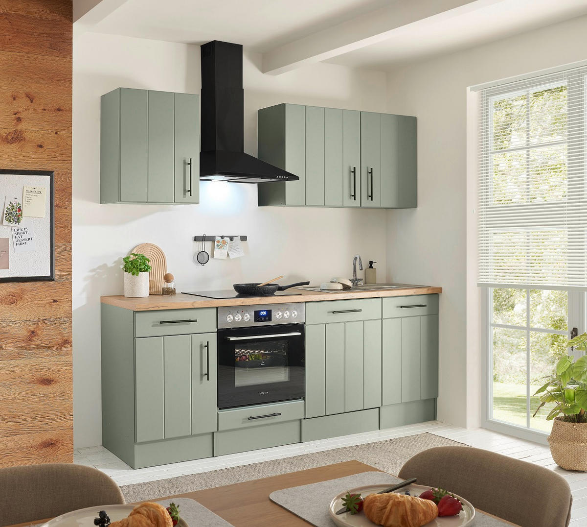 MODULKÖK UTAN VITVAROR 220 cm   i vildek, vassgrön  - vassgrön/vildek, Trend, metall/trämaterial (220cm) - Respekta