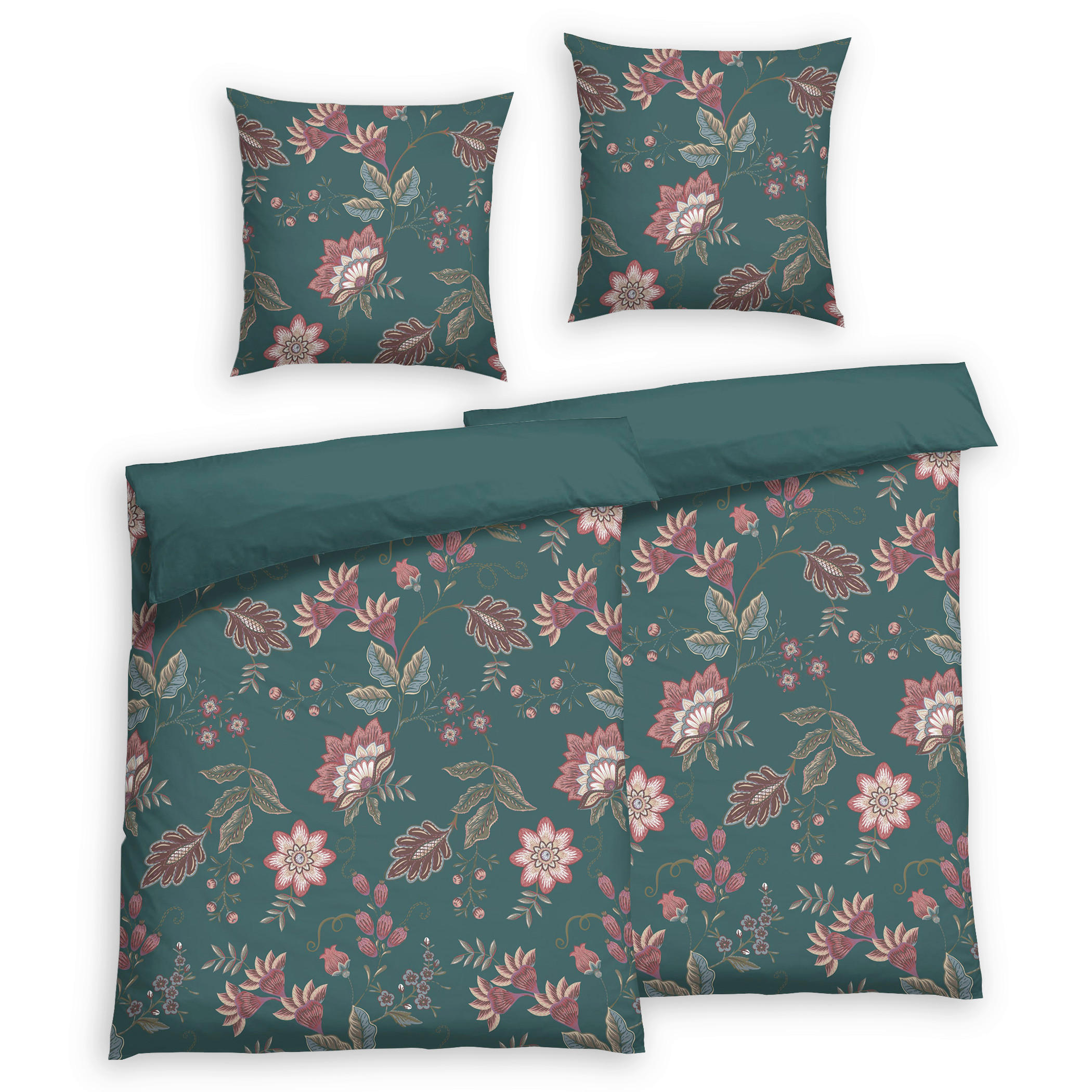 Bettwäsche 2er Set 4-teilig Satin 135/200 cm  - Grün, Design, Textil (135/200cm) - Florella