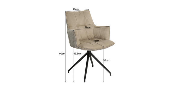 ARMLEHNSTUHL in Eisen Mikrofaser, Teddystoff - Taupe/Schwarz, Design, Textil/Metall (59/90/62,5cm) - Novel
