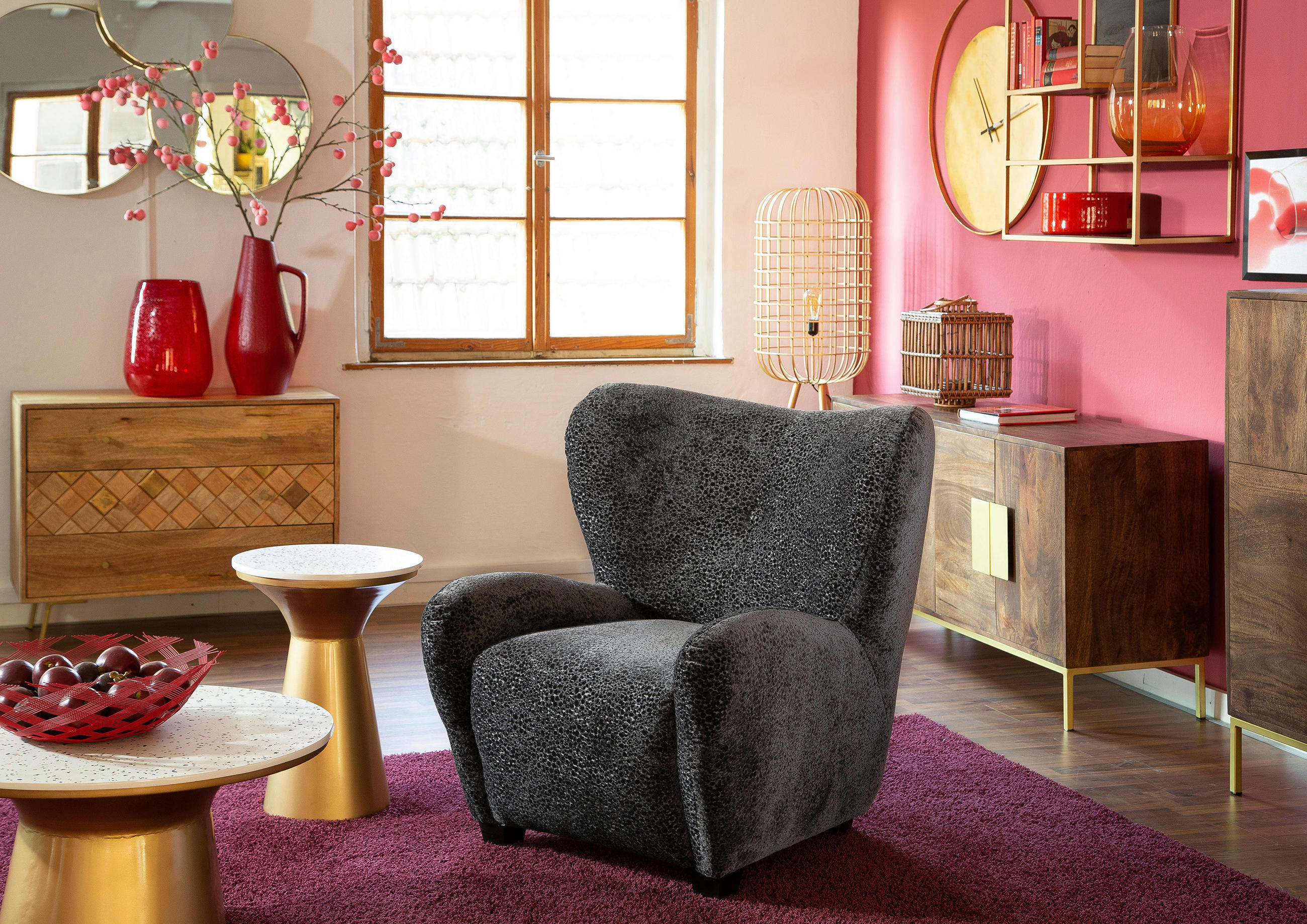 SESSEL Plüsch Anthrazit    - Anthrazit/Schwarz, Design, Textil (90/93/92cm) - Livetastic