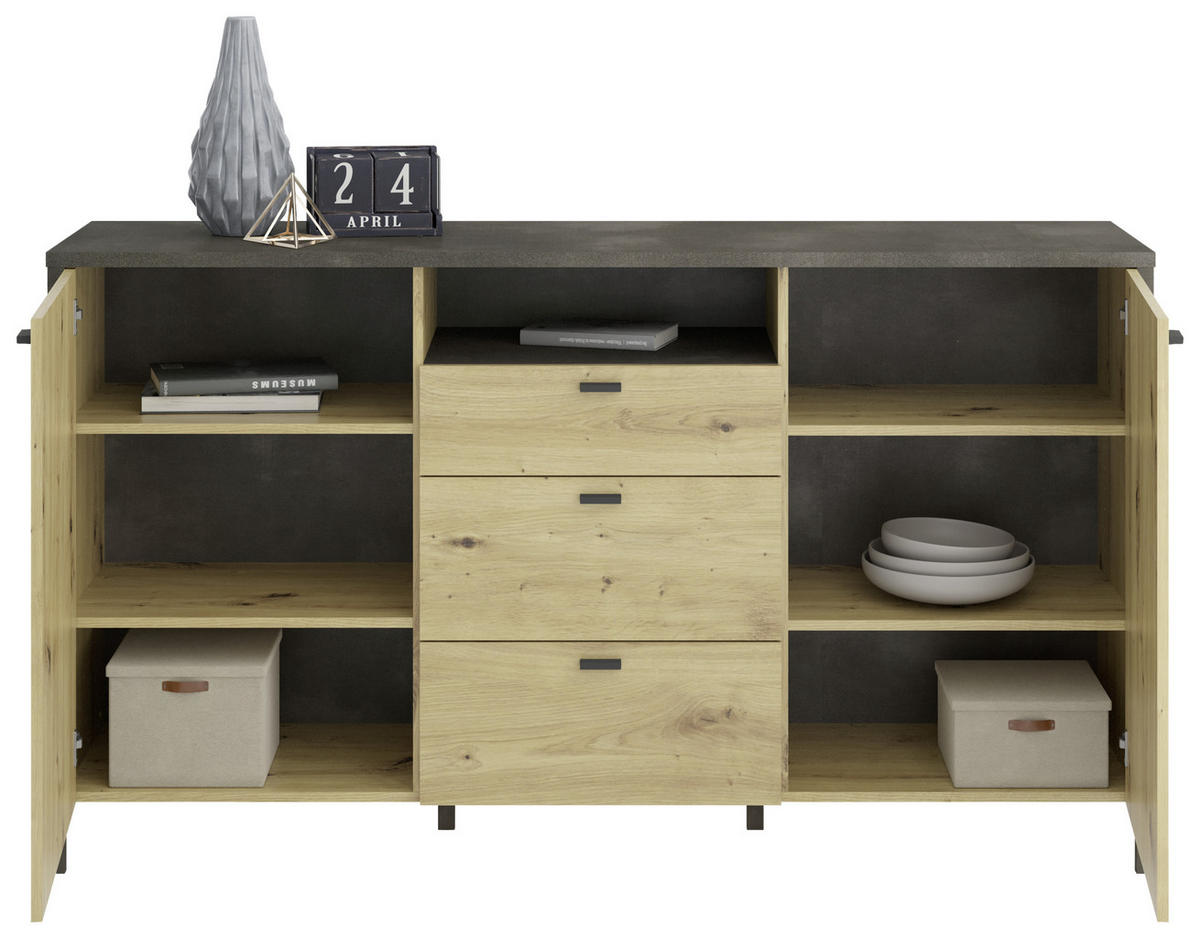 SIDEBOARD  in 164/92/41 cm  - Schwarz/Eiche Artisan, KONVENTIONELL, Holzwerkstoff/Kunststoff (164/92/41cm) - MID.YOU