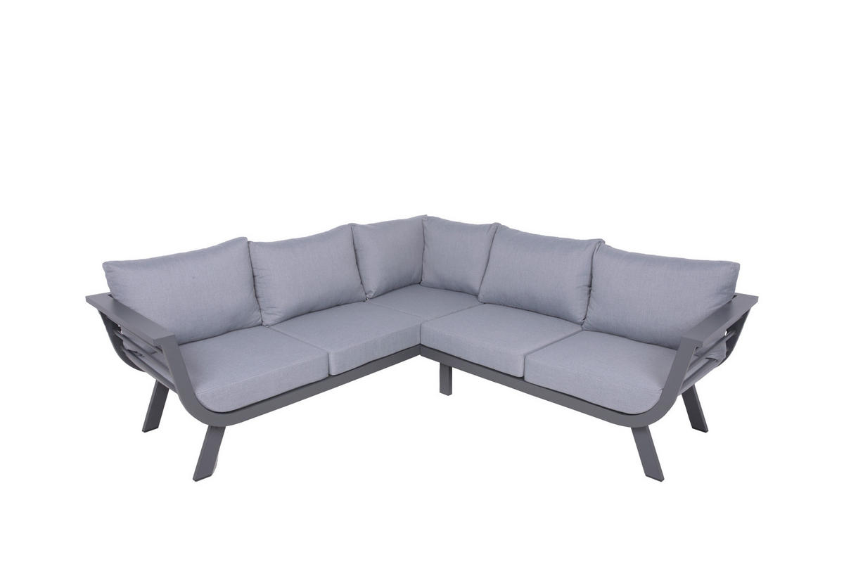 LOUNGEGARNITUR 3-teilig   Aluminium  - Dunkelgrau/Grau, Basics, Kunststoff/Textil - Gardenson
