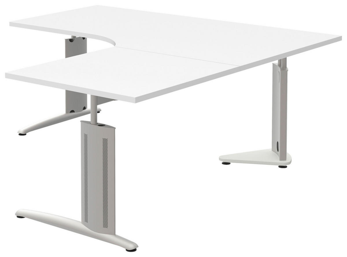ECKSCHREIBTISCH 180/180/70-82 cm  in Weiß, Alufarben  - Alufarben/Weiß, KONVENTIONELL, Holzwerkstoff/Metall (180/180/70-82cm) - Moderano