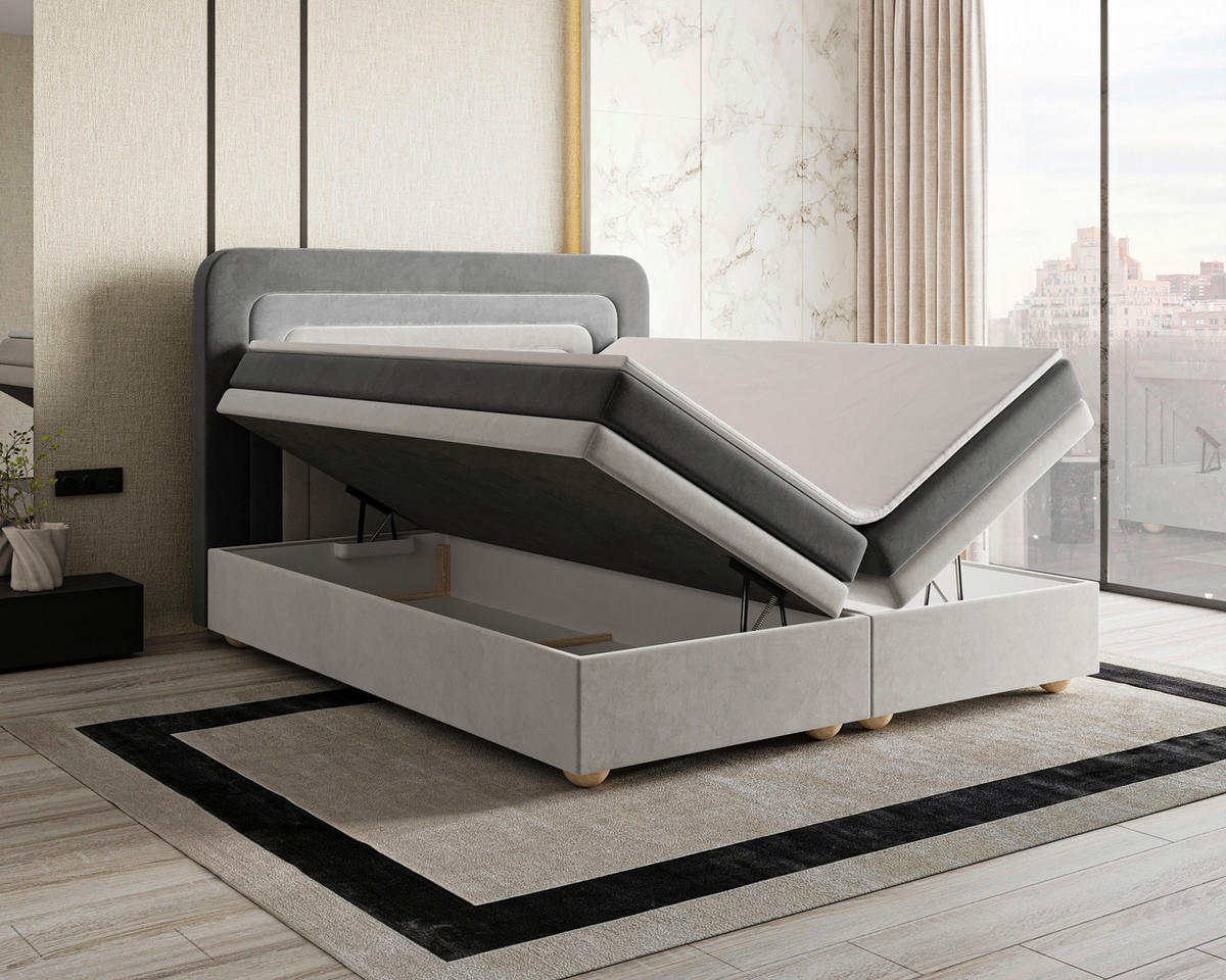 BOXBETT 140/200 cm  in Hellgrau, Dunkelgrau  - Dunkelgrau/Hellgrau, MODERN, Holz/Kunststoff (140/200cm) - MID.YOU