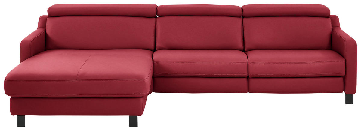ECKSOFA Echtleder Rot  - Rot/Schwarz, Design, Leder/Metall (176/291cm) - Valdera