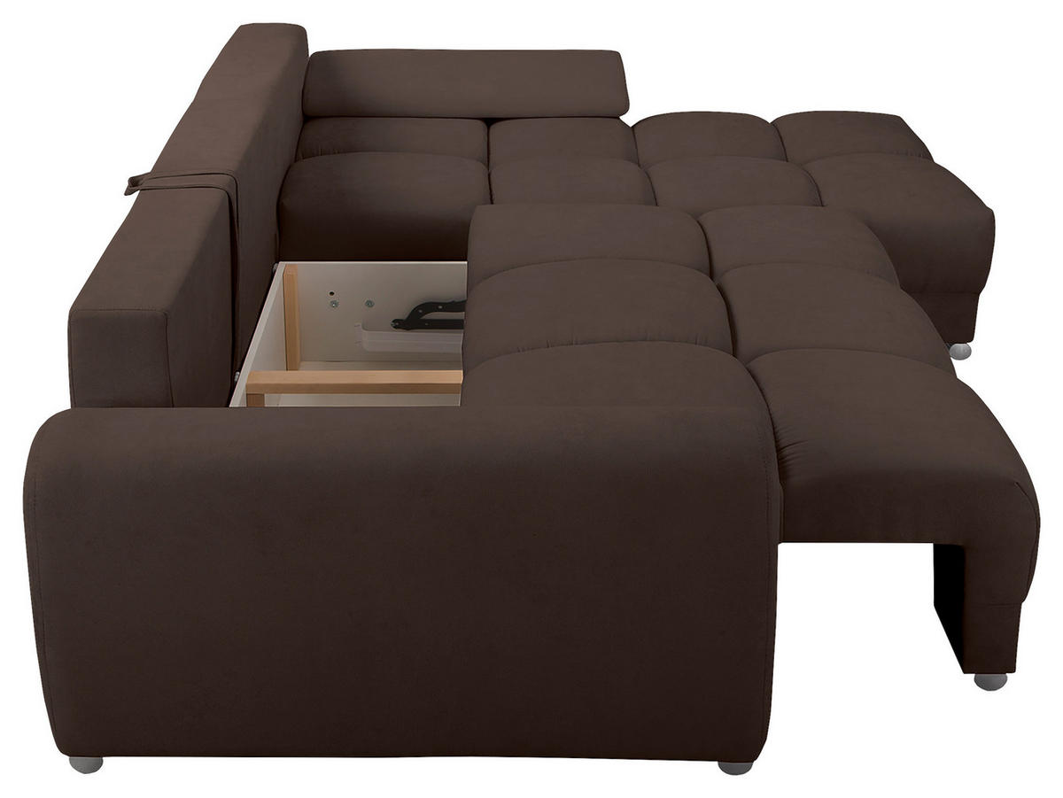 ECKSOFA in Mikrofaser Braun  - Silberfarben/Braun, Design, Textil/Metall (256/175cm) - Livetastic