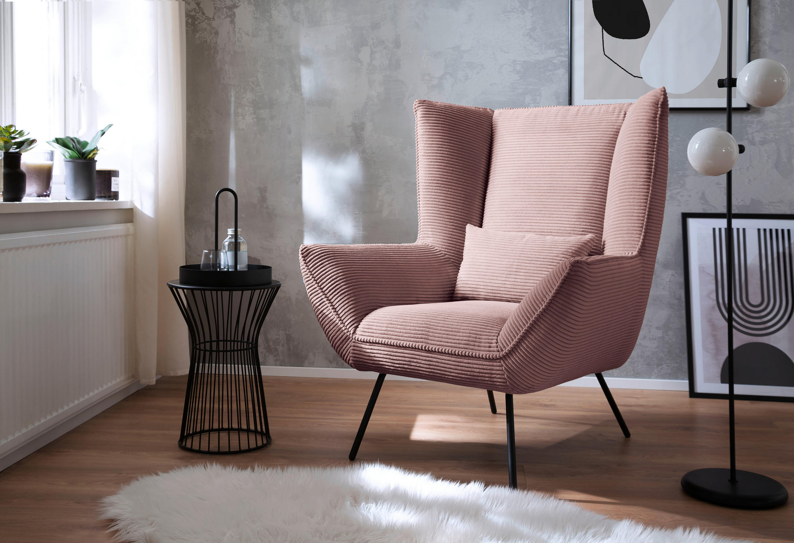 SESSEL Cord Rosa    - Schwarz/Rosa, Design, Textil/Metall (90/112/94cm) - Pure Home Lifestyle