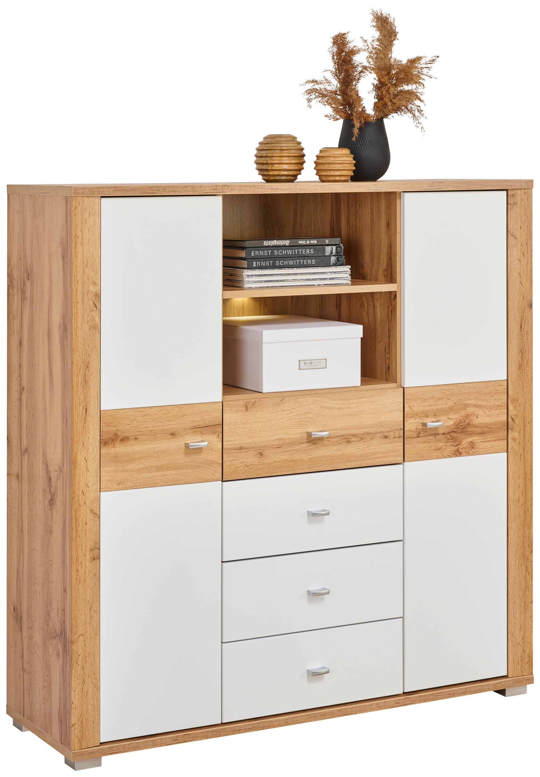 HIGHBOARD  in 114/123/38 cm  - Chromfarben/Eichefarben, KONVENTIONELL, Holzwerkstoff/Kunststoff (114/123/38cm) - Ti'me