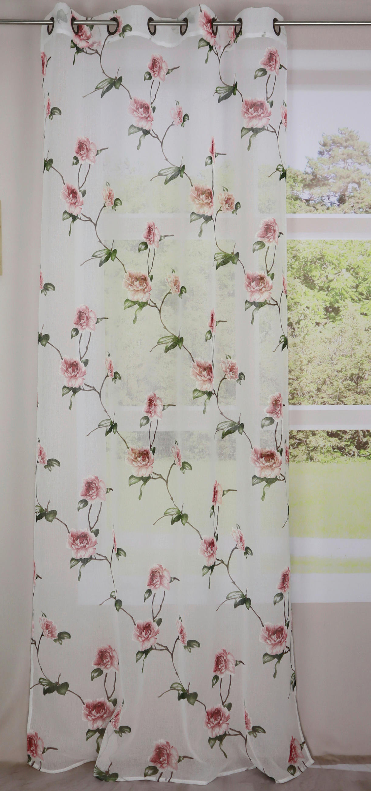ÖSENSCHAL halbtransparent 140/245 cm   - Dunkelgrün/Rosa, Natur, Textil (140/245cm)